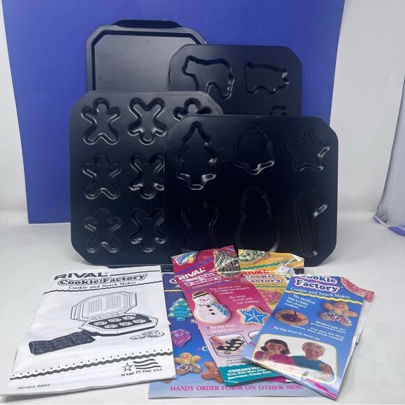 Rival Cookie Factory Model 9952 w/ instructions and 4 stacked Molded Pans - Picture 10 of 11